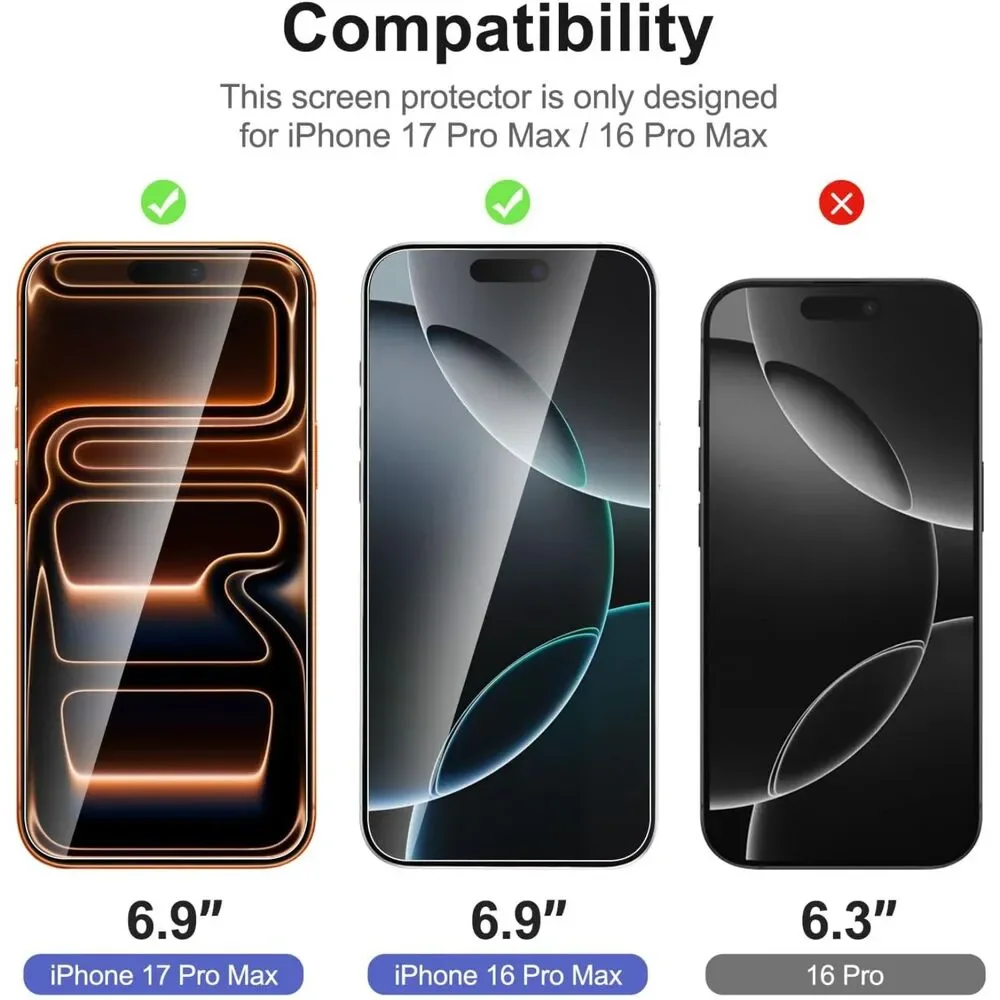 3 Pack Designed for iPhone 17 Pro Max, iPhone 16 Pro Max Screen Protector